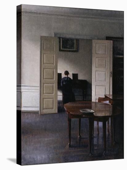 Interior with Ida Playing the Piano-Vilhelm Hammershoi-Stretched Canvas