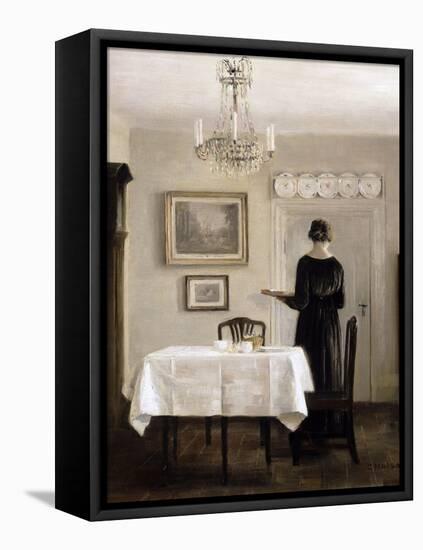 Interior with Lady Carrying Tray,C.1905-Carl Holsoe-Framed Stretched Canvas