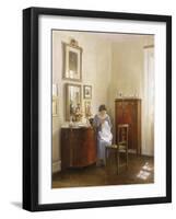 Interior with Lady Sewing, c.1910-Carl Holsoe-Framed Giclee Print