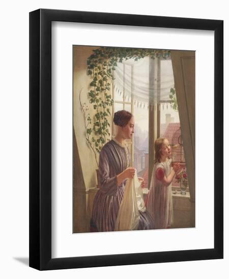 Interior with mother and daughter by a window, 1853-Ludvig August Smith-Framed Giclee Print