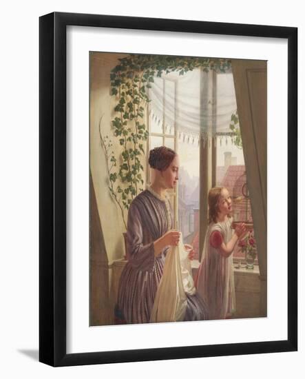 Interior with mother and daughter by a window, 1853-Ludvig August Smith-Framed Giclee Print