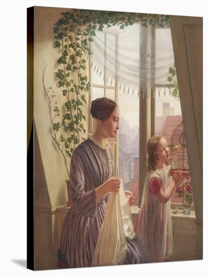 Interior with mother and daughter by a window, 1853-Ludvig August Smith-Stretched Canvas