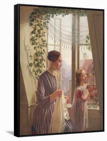 Interior with mother and daughter by a window, 1853-Ludvig August Smith-Framed Stretched Canvas