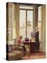 Interior with Two Ladies and a Dog, 1923-Richard Jack-Stretched Canvas