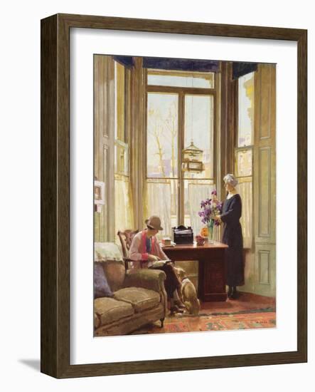 Interior with Two Ladies and a Dog, 1923-Richard Jack-Framed Giclee Print