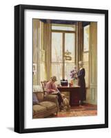 Interior with Two Ladies and a Dog, 1923-Richard Jack-Framed Giclee Print