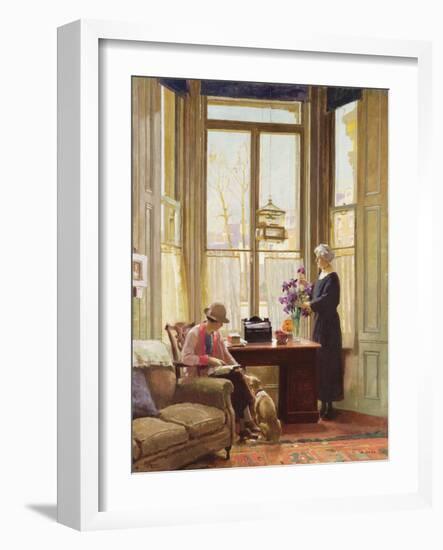 Interior with Two Ladies and a Dog, 1923-Richard Jack-Framed Giclee Print