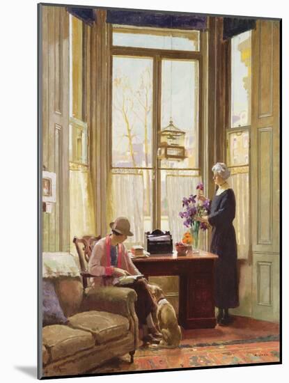 Interior with Two Ladies and a Dog, 1923-Richard Jack-Mounted Giclee Print