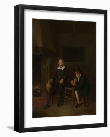 Interior with Two Men by the Fireside,-Quiringh Gerritsz van Brekelenkam-Framed Art Print