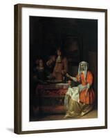 Interior with Two Women and a Man Drinking and Eating Oysters-Pieter de Hooch-Framed Giclee Print