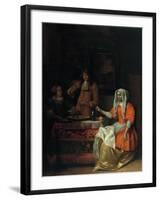 Interior with Two Women and a Man Drinking and Eating Oysters-Pieter de Hooch-Framed Giclee Print