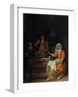 Interior with Two Women and a Man Drinking and Eating Oysters-Pieter de Hooch-Framed Giclee Print