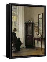 Interior with Woman Reading-Carl Holsoe-Framed Stretched Canvas