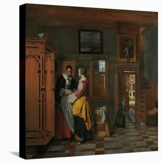 Interior with Women Beside a Linen Chest, 1663-Pieter de Hooch-Stretched Canvas