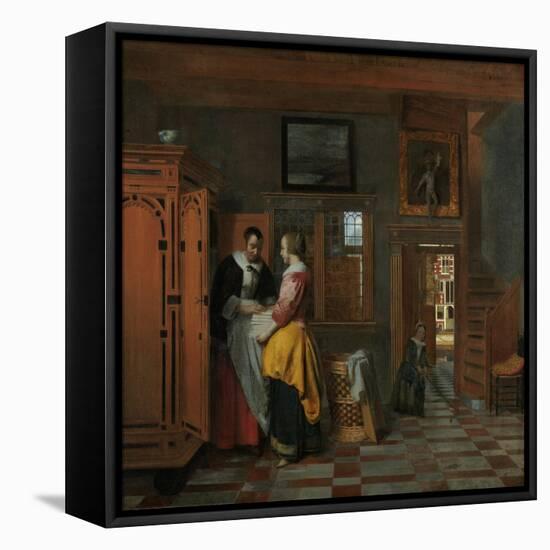 Interior with Women Beside a Linen Cupboard, 1663-Pieter de Hooch-Framed Stretched Canvas