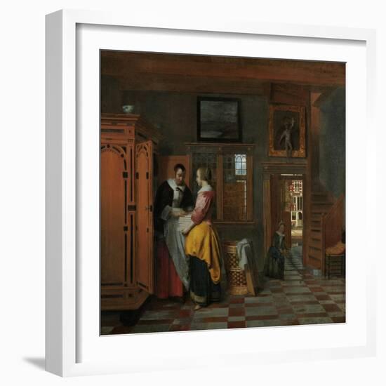 Interior with Women Beside a Linen Cupboard, 1663-Pieter de Hooch-Framed Giclee Print