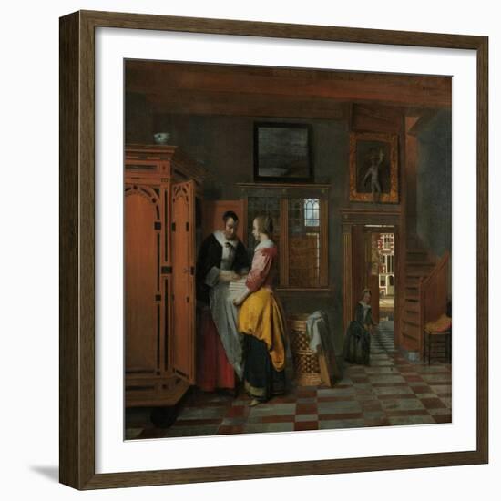 Interior with Women Beside a Linen Cupboard, 1663-Pieter de Hooch-Framed Giclee Print