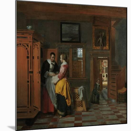 Interior with Women Beside a Linen Cupboard, 1663-Pieter de Hooch-Mounted Giclee Print