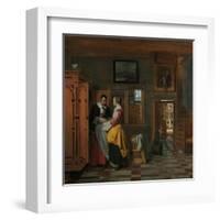 Interior with Women Beside a Linen Cupboard-Pieter de Hooch-Framed Art Print