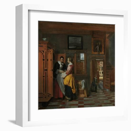 Interior with Women Beside a Linen Cupboard-Pieter de Hooch-Framed Art Print