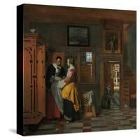 Interior with Women Beside a Linen Cupboard-Pieter de Hooch-Stretched Canvas