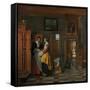 Interior with Women Beside a Linen Cupboard-Pieter de Hooch-Framed Stretched Canvas