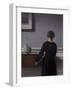Interior with Young Woman from Behind-Vilhelm Hammershoi-Framed Giclee Print