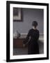 Interior with Young Woman from Behind-Vilhelm Hammershoi-Framed Giclee Print