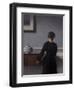 Interior with Young Woman from Behind-Vilhelm Hammershoi-Framed Giclee Print