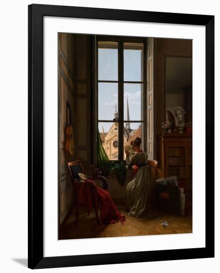 Interior with Young Woman Tracing a Flower, C.1820-22-Louise Adeone Droelling-Framed Giclee Print