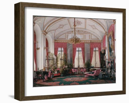 Interiors of the Winter Palace, the Raspberry Study of Empress Maria Alexandrovna, 1860S-Eduard Hau-Framed Giclee Print