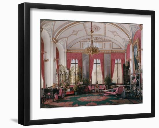 Interiors of the Winter Palace, the Raspberry Study of Empress Maria Alexandrovna, 1860S-Eduard Hau-Framed Giclee Print