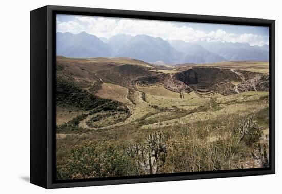 Interlinking Terraces in Natural Landform, Cuzco, Moray, Peru, South America-Walter Rawlings-Framed Stretched Canvas