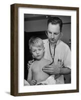 Intern at Minneapolis General Hospital Using Stethoscope to Examine Boy Recovering from Pneumonia-Alfred Eisenstaedt-Framed Photographic Print