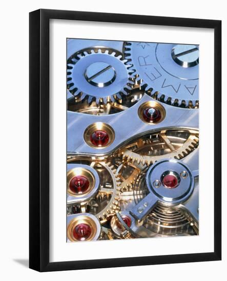 Internal Cogs And Gears of a 17-jewel Swiss Watch-David Parker-Framed Photographic Print