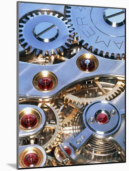Internal Cogs And Gears of a 17-jewel Swiss Watch-David Parker-Mounted Photographic Print
