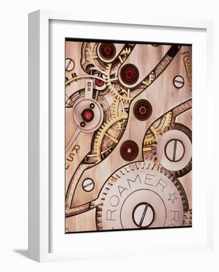 Internal Cogs And Gears of a 17-jewel Swiss Watch-David Parker-Framed Photographic Print