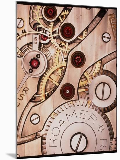 Internal Cogs And Gears of a 17-jewel Swiss Watch-David Parker-Mounted Photographic Print