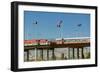 International border of Mexico & the United States, with flags and walking bridge connecting El...-null-Framed Photographic Print