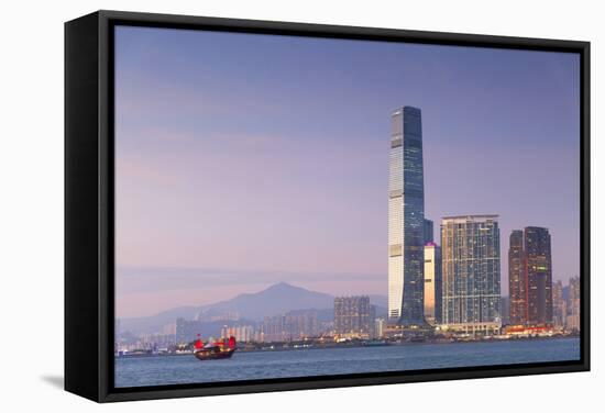 International Commerce Centre (Icc) and Junk Boat, Kowloon, Hong Kong, China, Asia-Ian Trower-Framed Stretched Canvas