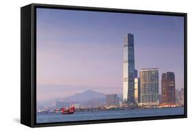 International Commerce Centre (Icc) and Junk Boat, Kowloon, Hong Kong, China, Asia-Ian Trower-Framed Stretched Canvas