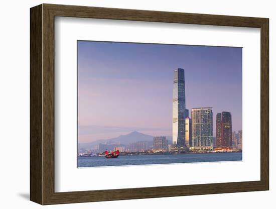 International Commerce Centre (Icc) and Junk Boat, Kowloon, Hong Kong, China, Asia-Ian Trower-Framed Photographic Print