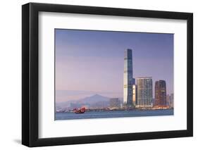 International Commerce Centre (Icc) and Junk Boat, Kowloon, Hong Kong, China, Asia-Ian Trower-Framed Photographic Print