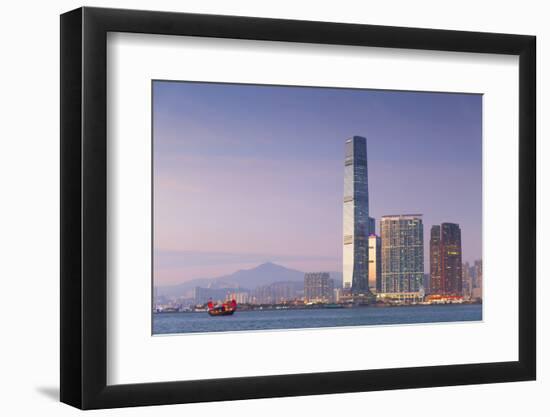 International Commerce Centre (Icc) and Junk Boat, Kowloon, Hong Kong, China, Asia-Ian Trower-Framed Photographic Print