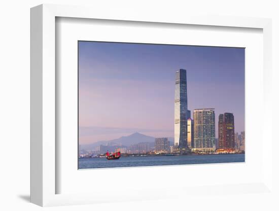 International Commerce Centre (Icc) and Junk Boat, Kowloon, Hong Kong, China, Asia-Ian Trower-Framed Photographic Print