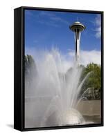 International Fountain and Space Needle at the Seattle Center, Seattle, Washington State, USA-Richard Cummins-Framed Stretched Canvas