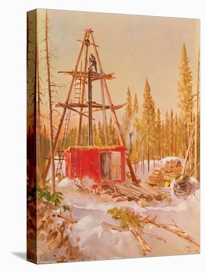 International Nickel Company- Diamond Drill Rig, Manitoba Bush, Inc, 1964 (Oil on Canvas)-Terence Cuneo-Stretched Canvas