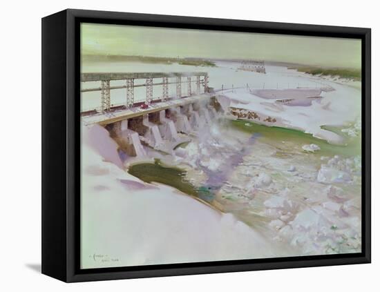 International Nickel Company- Kelsey Dam on the Nielsen River, Manitoba-Terence Cuneo-Framed Stretched Canvas
