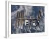 International Space Station Backdropped by a Blue and White Earth-Stocktrek Images-Framed Photographic Print