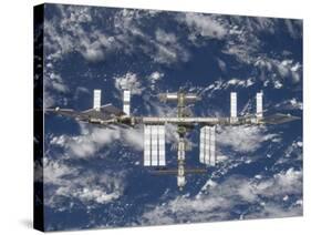 International Space Station Backdropped by a Blue and White Earth-Stocktrek Images-Stretched Canvas